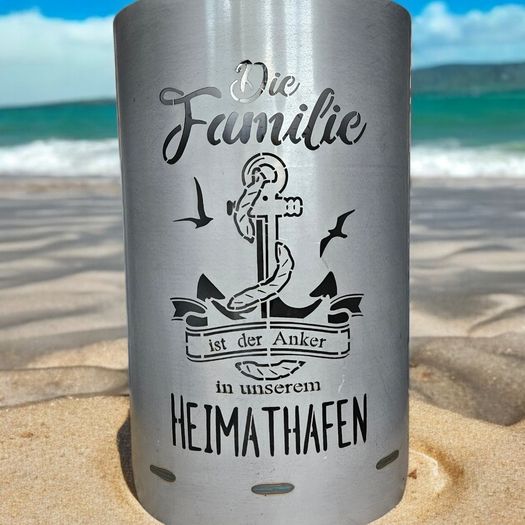Feuertonne / Feuerkorb mit Motiv " Familie - Die Familie ist der Anker in unserem Heimathafen "
