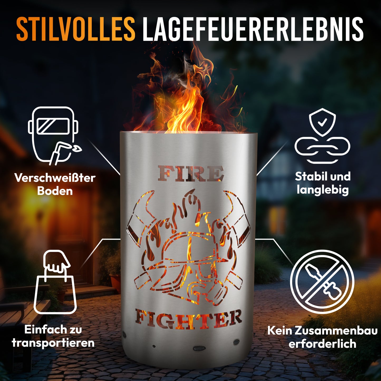 Feuertonne / Feuerkorb - Feuerwehrmann / Firefighter