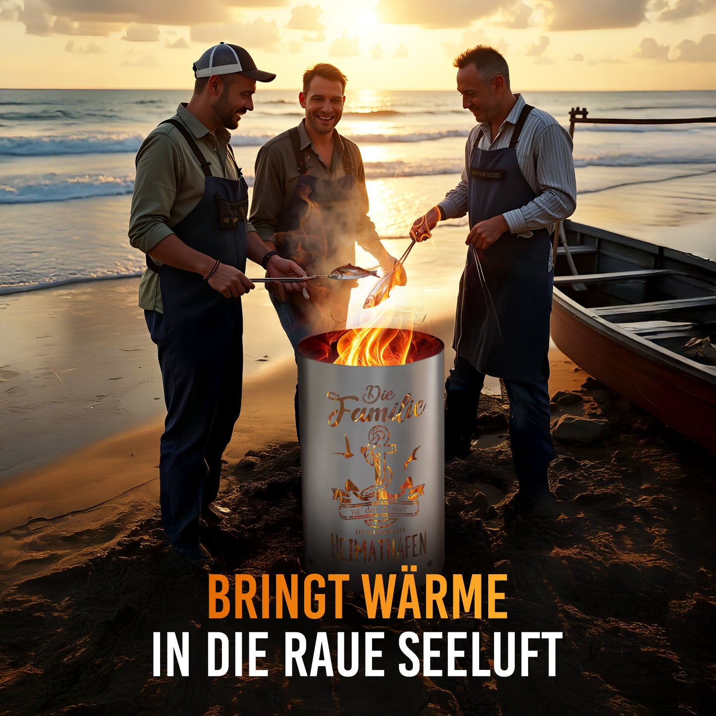 Feuertonne / Feuerkorb mit Motiv " Familie - Die Familie ist der Anker in unserem Heimathafen "