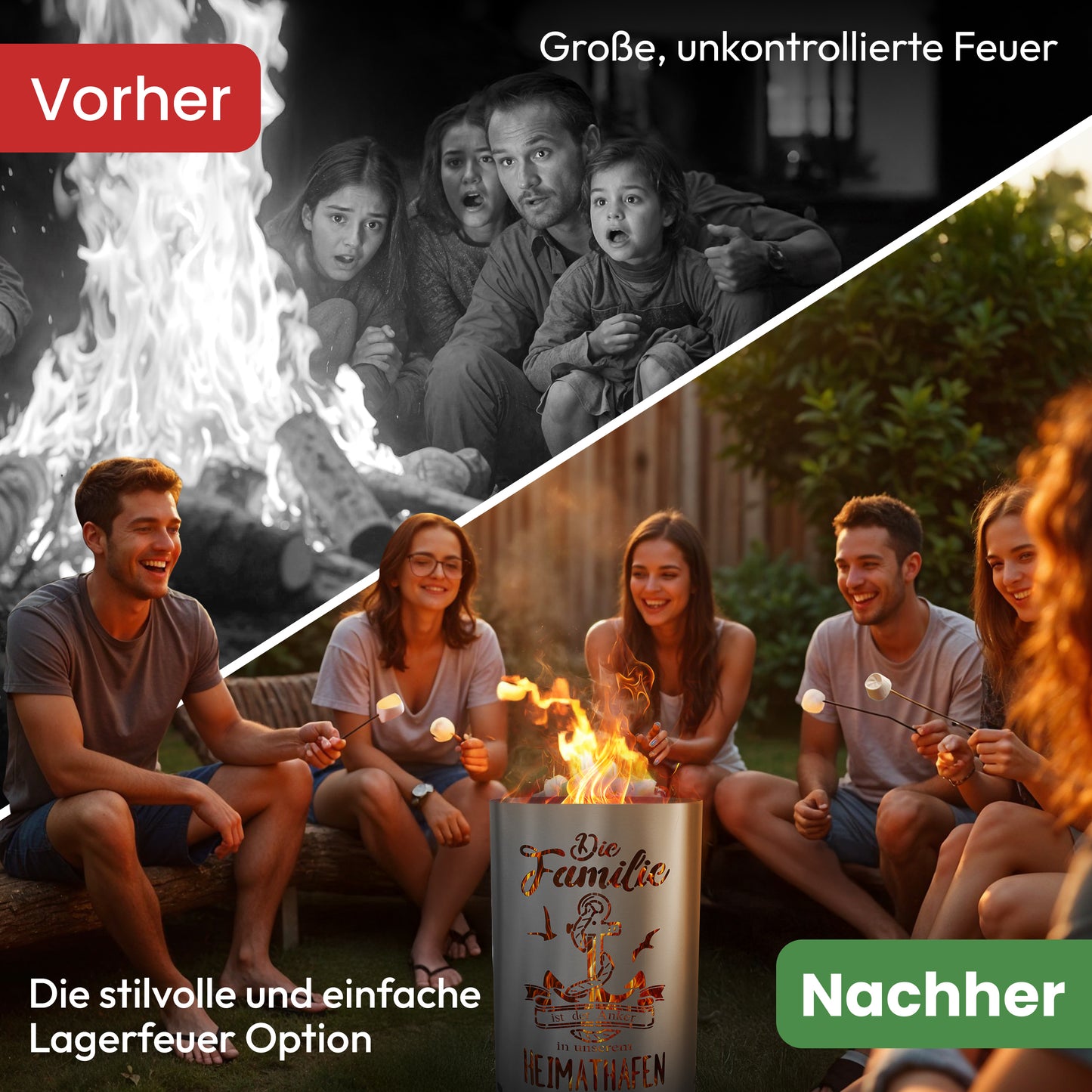 Feuertonne / Feuerkorb mit Motiv " Familie - Die Familie ist der Anker in unserem Heimathafen "