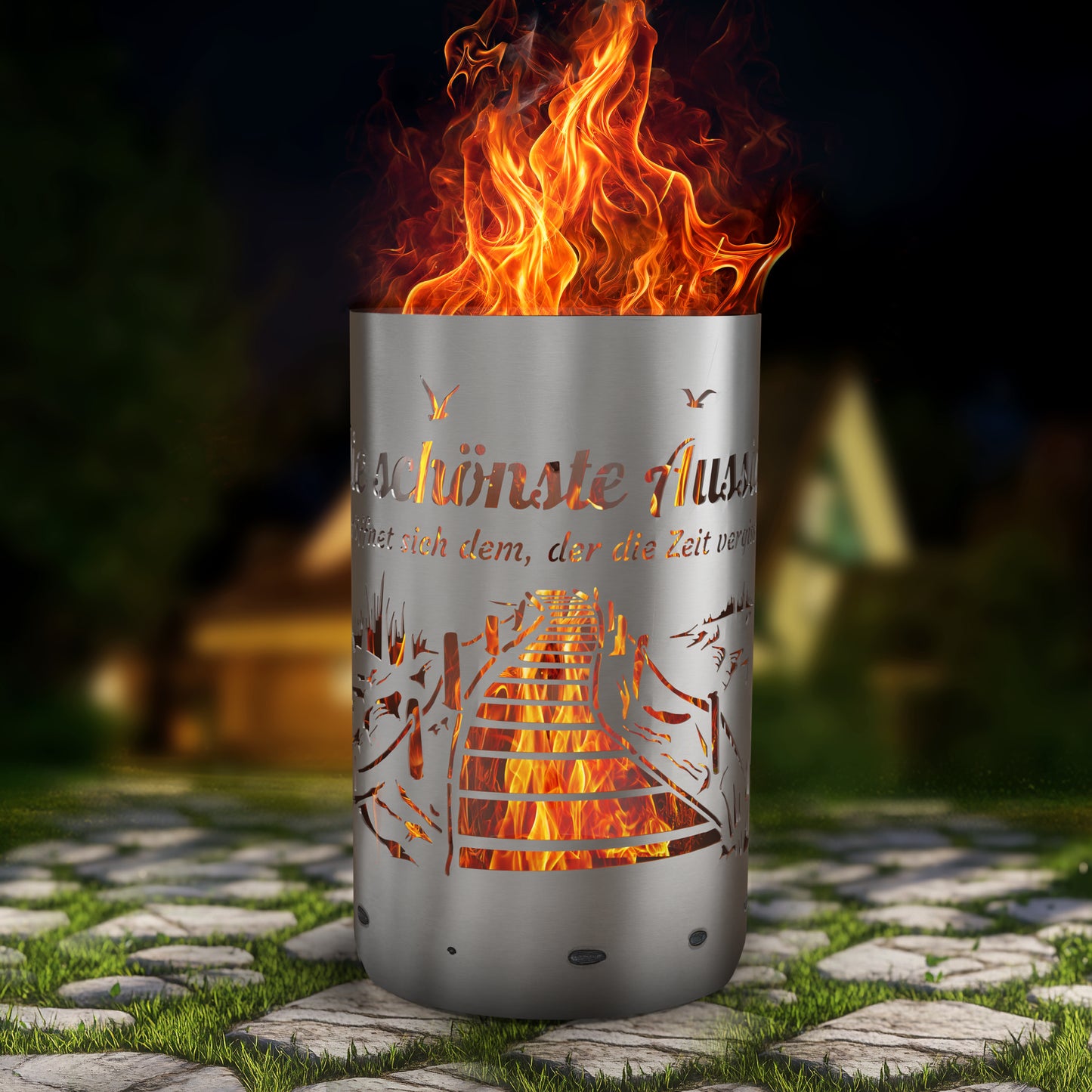 Feuertonne / Feuerkorb " Aussicht - Die schönste Aussicht eröffnet sich dem, der die Zeit vergisst "