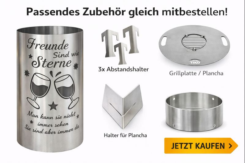 TiKo-Design® Feuertonne aus Stahl – „Freunde sind wie Sterne“