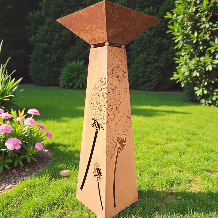 Rost Pyramiden-Säule mit Pusteblumen-Motiv und Deko-Schale