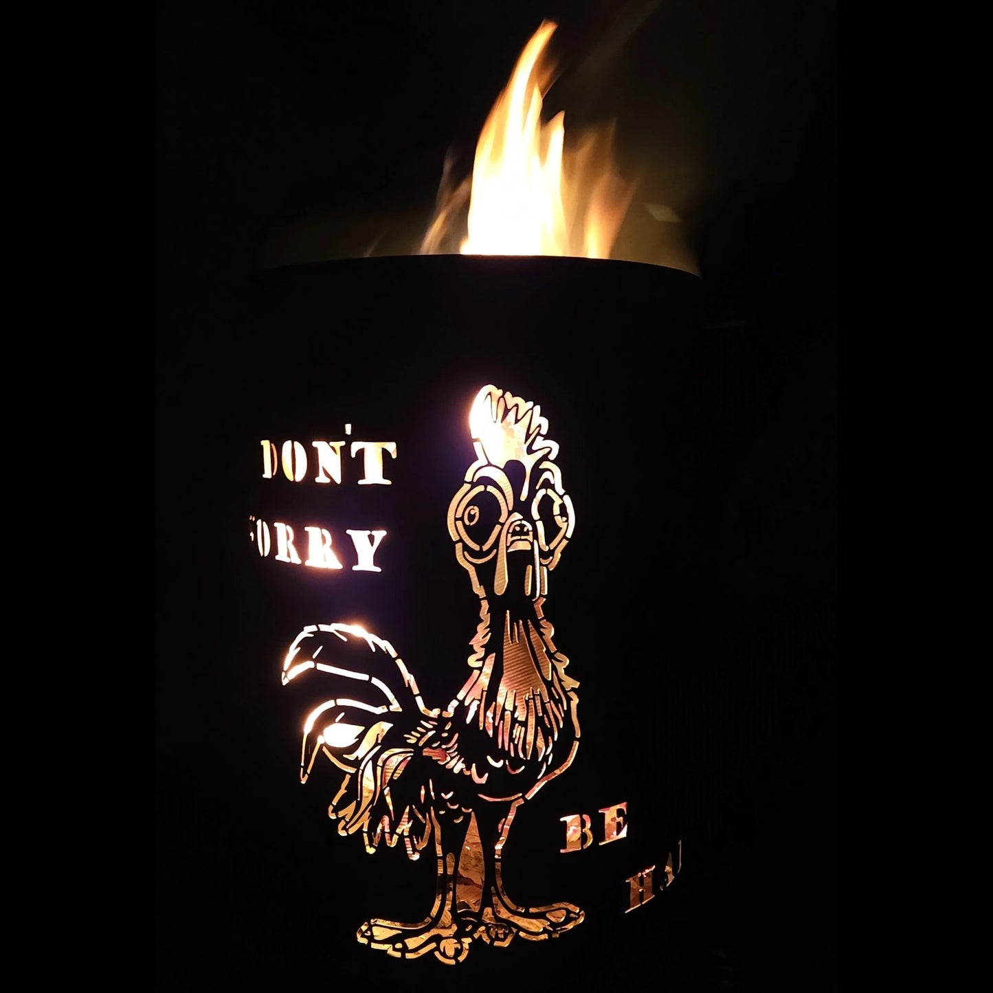 Feuertonne "Huhn: Don`t worry, be happy"