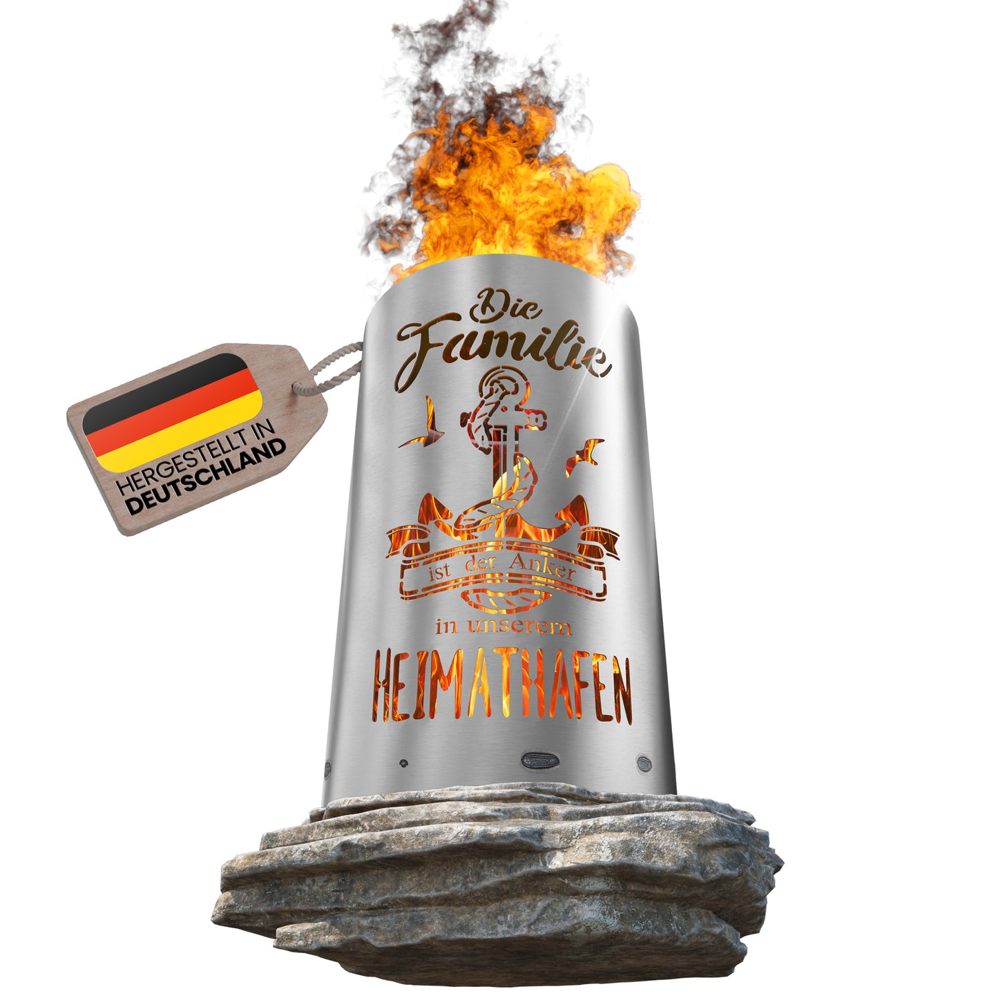 Feuertonne / Feuerkorb mit Motiv " Familie - Die Familie ist der Anker in unserem Heimathafen "