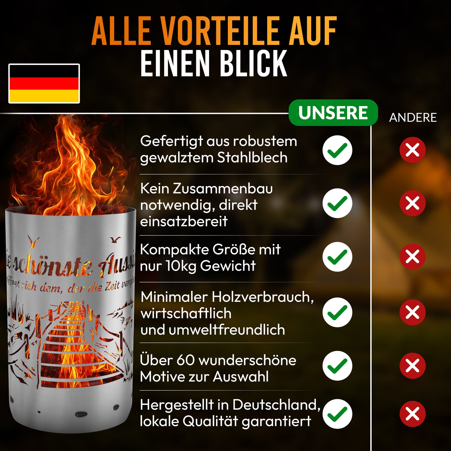 Feuertonne / Feuerkorb " Aussicht - Die schönste Aussicht eröffnet sich dem, der die Zeit vergisst "