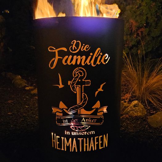 Feuertonne / Feuerkorb mit Motiv " Familie - Die Familie ist der Anker in unserem Heimathafen "