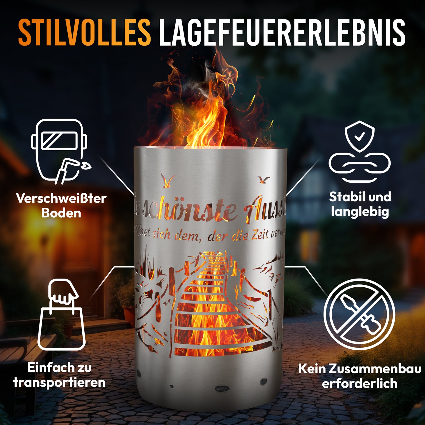 Feuertonne / Feuerkorb " Aussicht - Die schönste Aussicht eröffnet sich dem, der die Zeit vergisst "