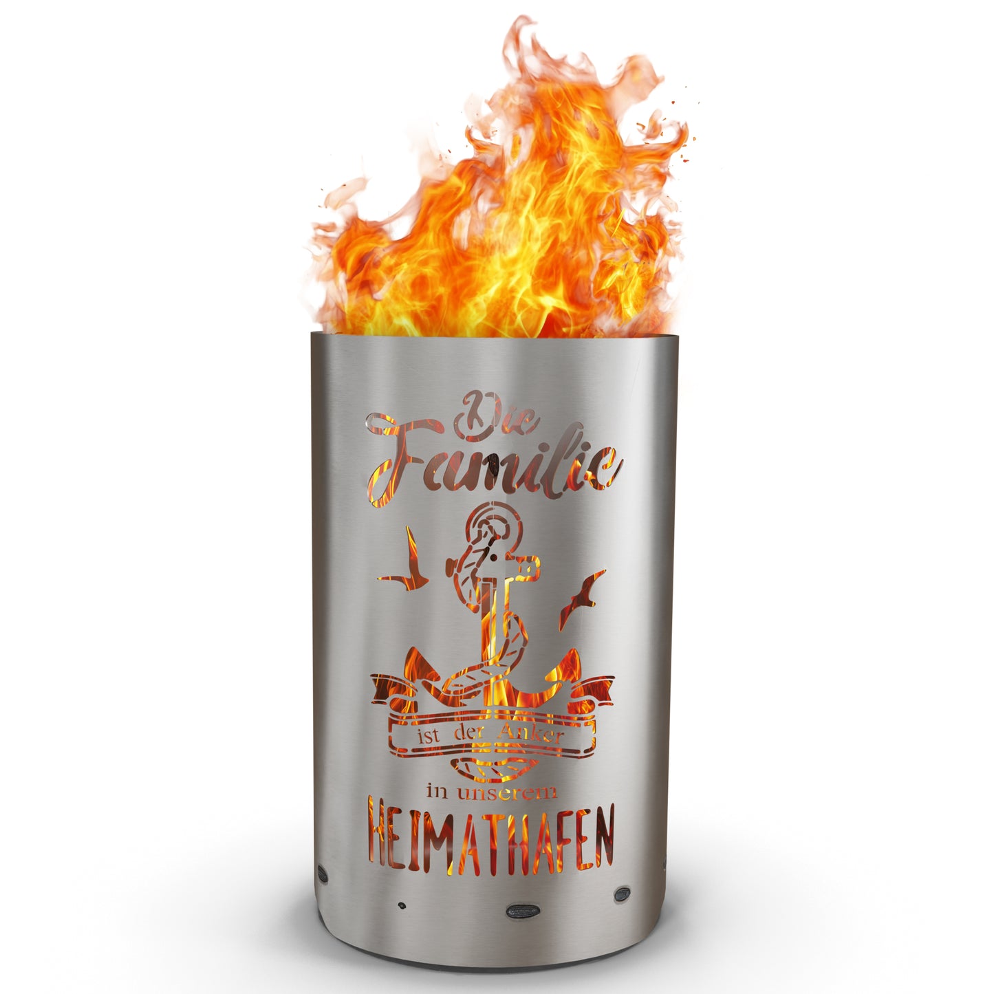 Feuertonne / Feuerkorb mit Motiv " Familie - Die Familie ist der Anker in unserem Heimathafen "