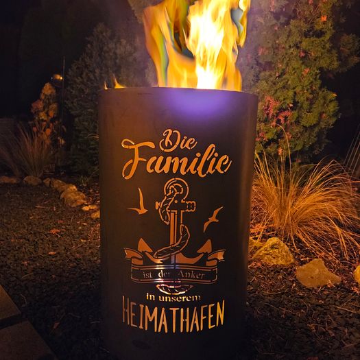 Feuertonne / Feuerkorb mit Motiv " Familie - Die Familie ist der Anker in unserem Heimathafen "