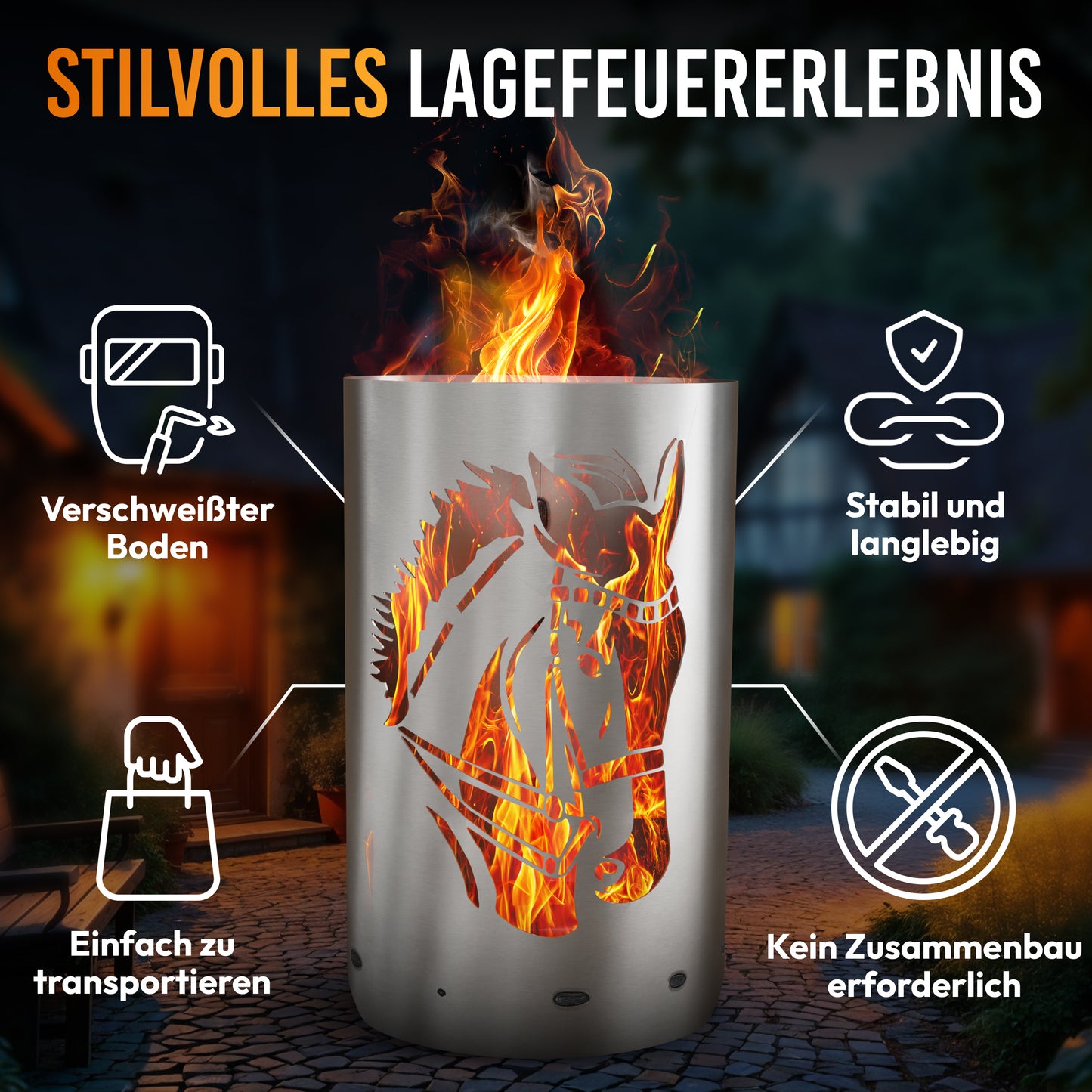 Feuertonne / Feuerkorb - Pferdekopf