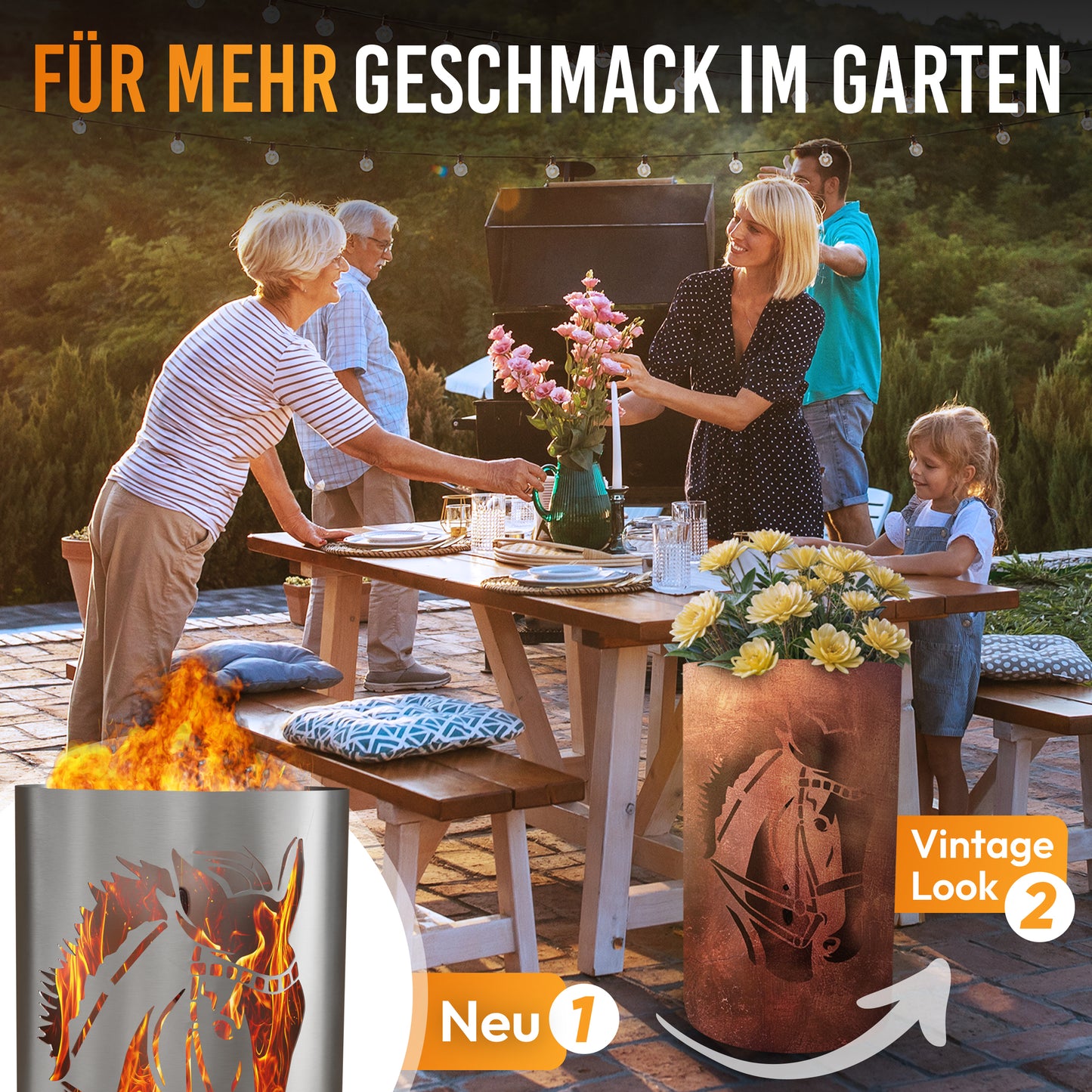 Feuertonne / Feuerkorb - Pferdekopf