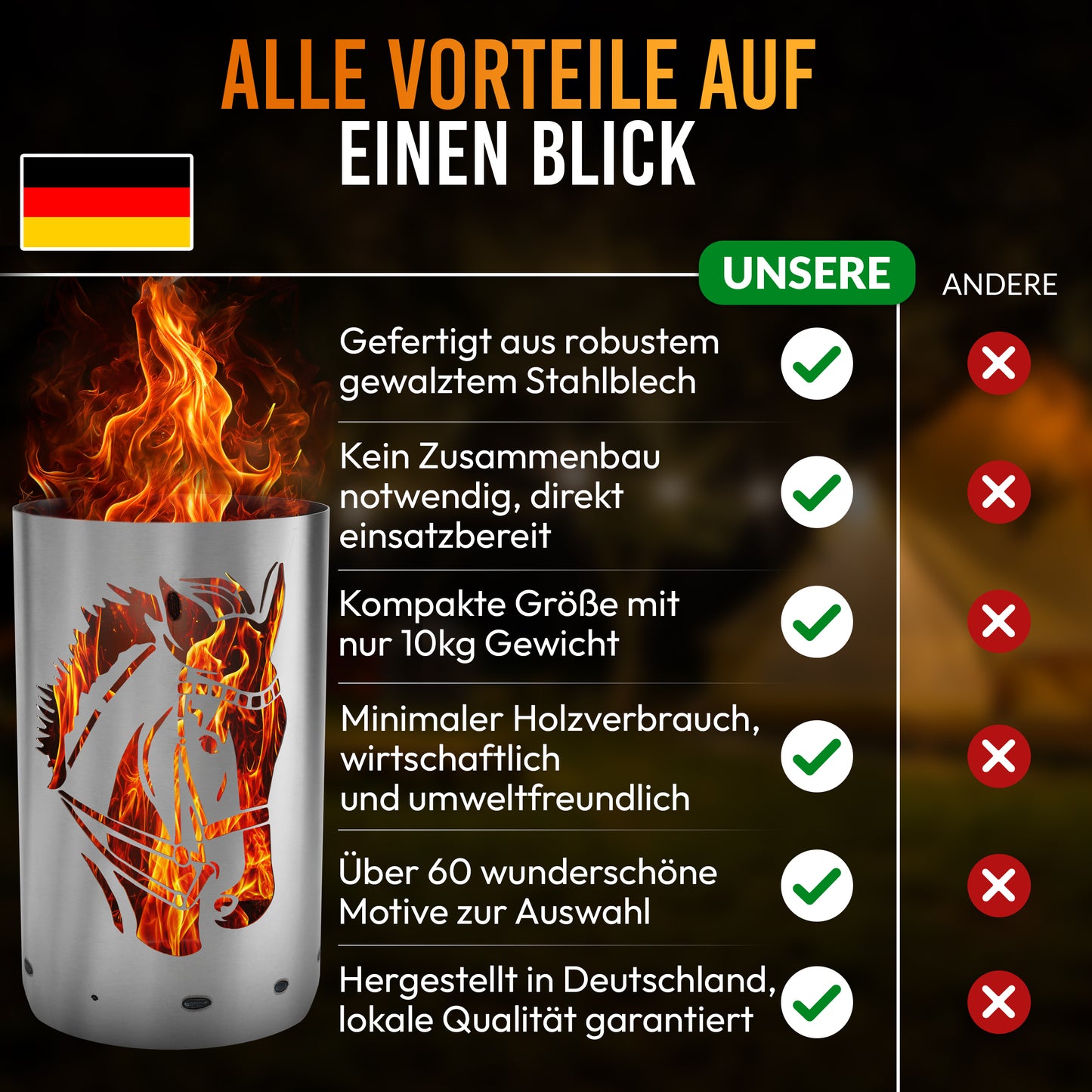 Feuertonne / Feuerkorb - Pferdekopf