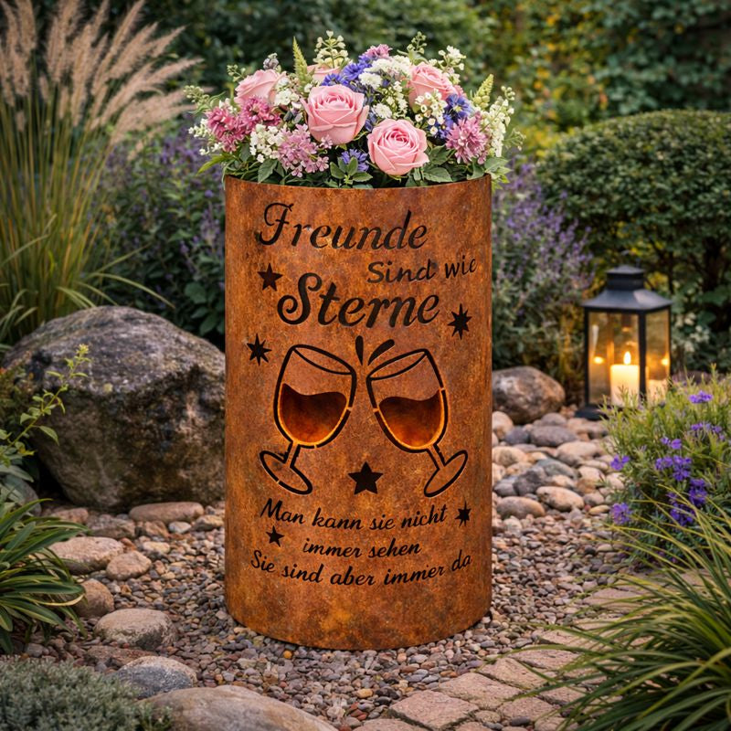 TiKo-Design® Feuertonne aus Stahl – „Freunde sind wie Sterne“