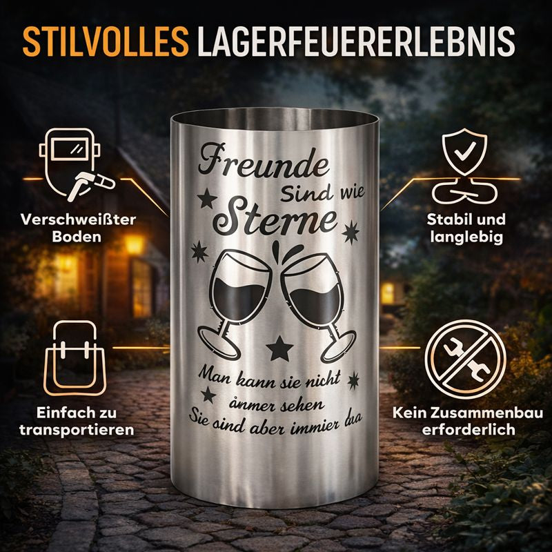 TiKo-Design® Feuertonne aus Stahl – „Freunde sind wie Sterne“