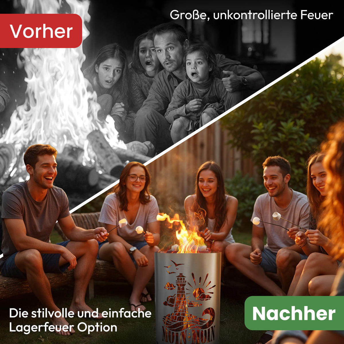 TiKo-Design® Feuertonne Leuchtturm für gemütliche Abende mit Freunden im Garten