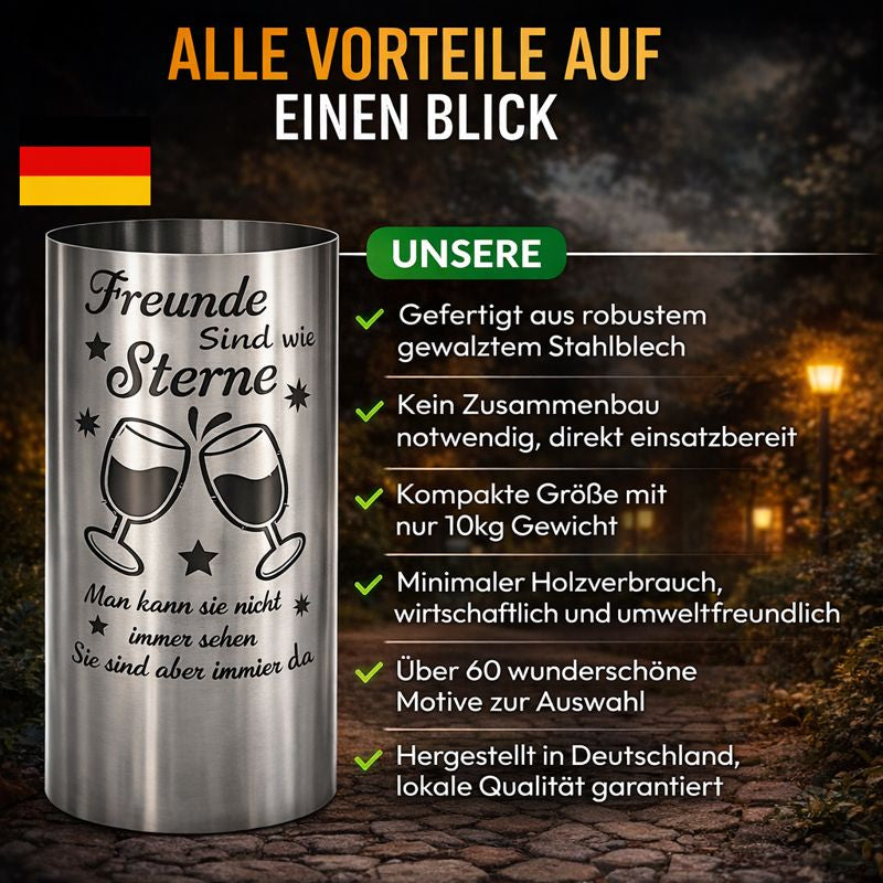 TiKo-Design® Feuertonne aus Stahl – „Freunde sind wie Sterne“