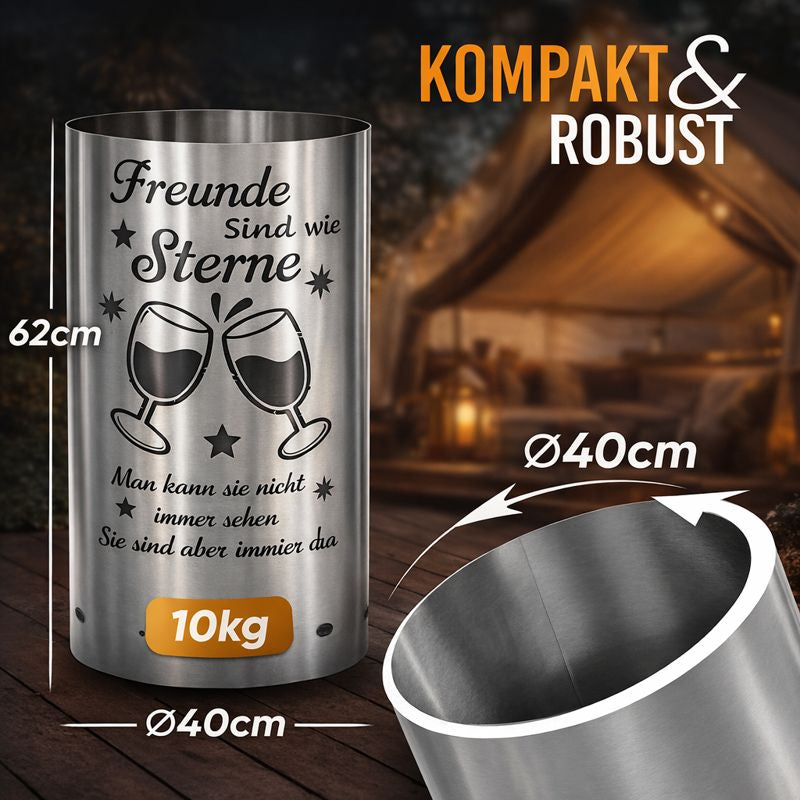 TiKo-Design® Feuertonne aus Stahl – „Freunde sind wie Sterne“