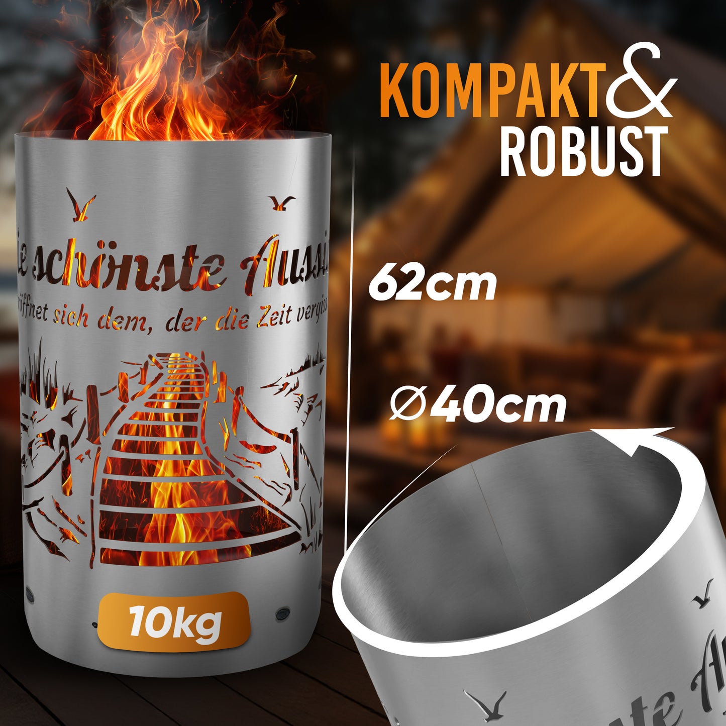 Feuertonne "Die schönste Aussicht eröffnet sich dem, der die Zeit vergisst"
