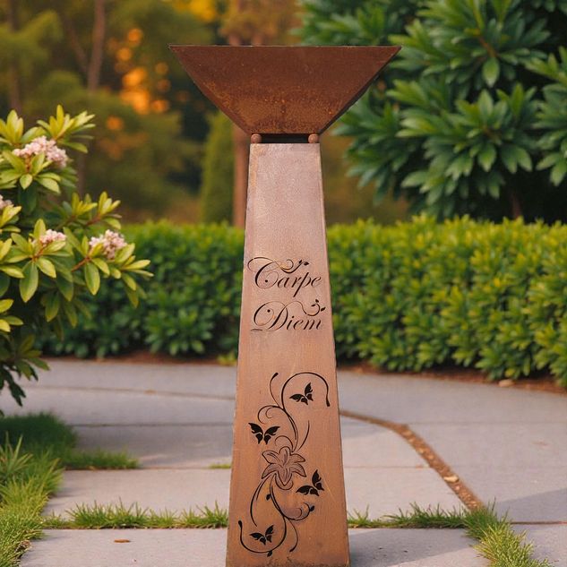 Rost Pyramiden-Säule 'Carpe Diem' mit Deko-Schale und Schmetterling-Motiv