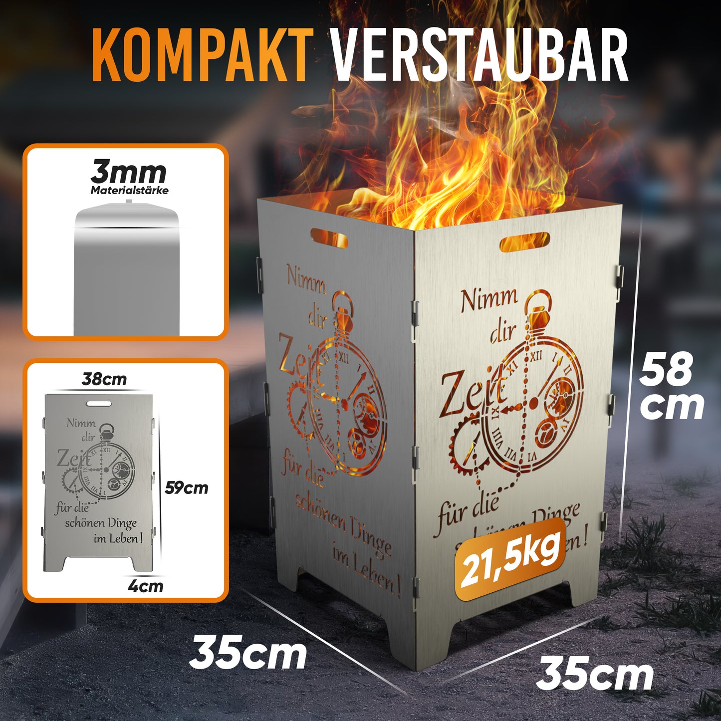 Feuerkorb "Nimm dir Zeit für die schönen Dinge im Leben"