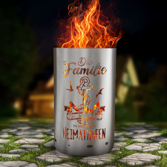 Feuertonne / Feuerkorb mit Motiv " Familie - Die Familie ist der Anker in unserem Heimathafen "