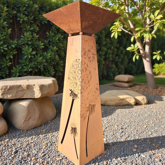 Rost Pyramiden-Säule mit Pusteblumen-Motiv und Deko-Schale