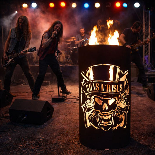 Rock-Feuertonne „Guns N’ Roses“ – Design-Feuerkorb mit Skull-Motiv für echte Rockfans