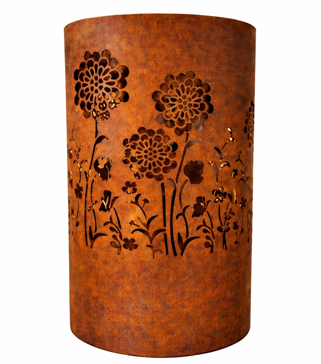 TiKo-Design® Feuertonne Blumen in Edelrost-Optik – dekorative Feuerstelle für den Garten 🌸🔥