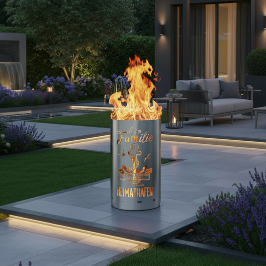 Feuertonne / Feuerkorb mit Motiv " Familie - Die Familie ist der Anker in unserem Heimathafen "