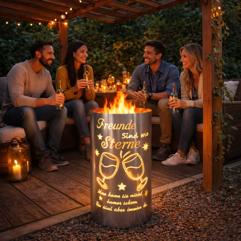 TiKo-Design® Feuertonne aus Stahl – „Freunde sind wie Sterne“