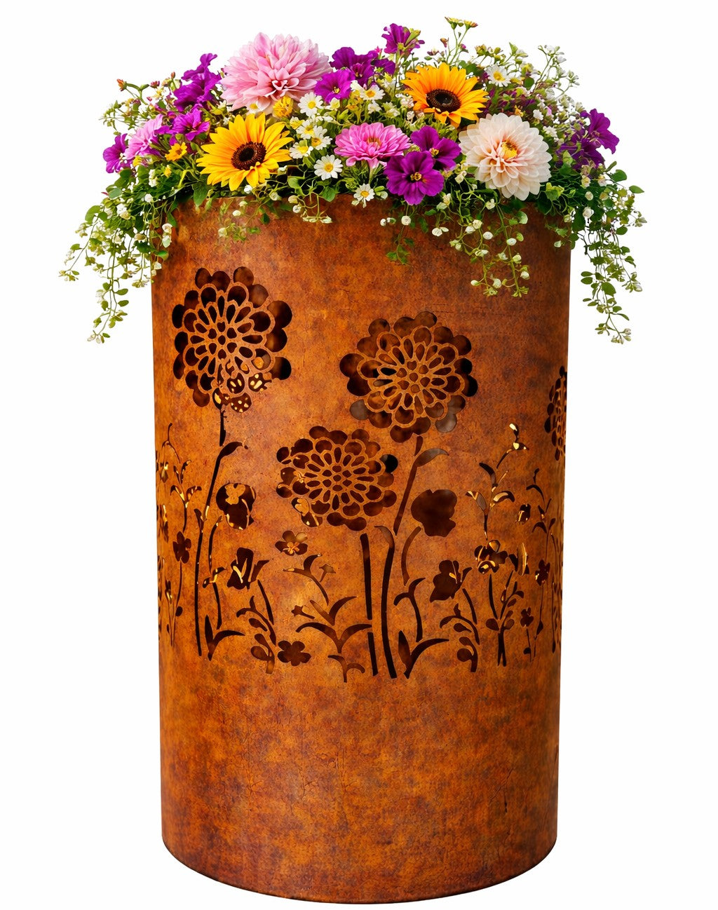 TiKo-Design® Blumen-Feuertonne in Edelrost-Optik als dekorativer Pflanzkübel 🌸🌿
