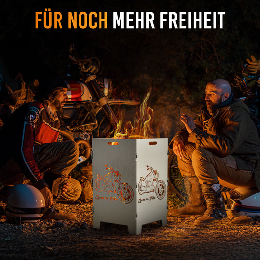 TiKo-Design Feuerkorb mit Chopper Motiv - Born to ride - 2 Fach Laserung, Zerlegbar, Gartendekoration, Feuerkorb & Sitzgelegenheit