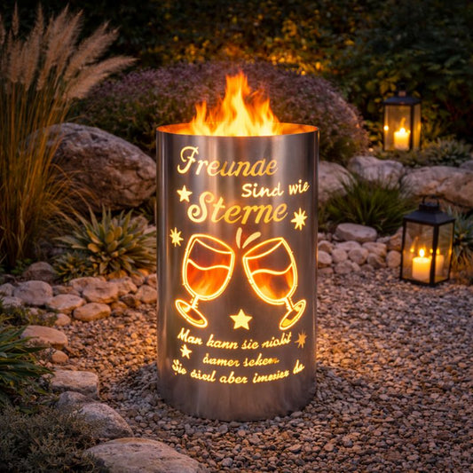 TiKo-Design® Feuertonne aus Stahl – „Freunde sind wie Sterne“