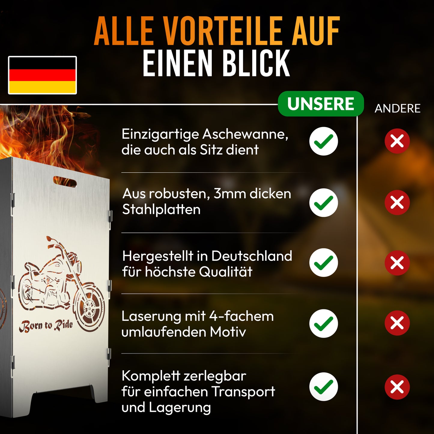 Feuerkorb "Born to ride"