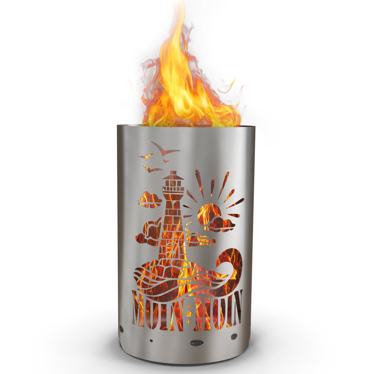 TiKo-Design® Motiv-Feuertonne Leuchtturm mit Meer und Sonnenuntergang