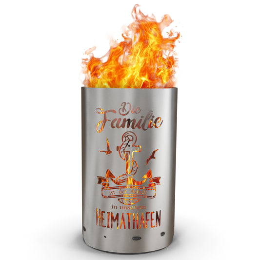 Feuertonne / Feuerkorb mit Motiv " Familie - Die Familie ist der Anker in unserem Heimathafen "