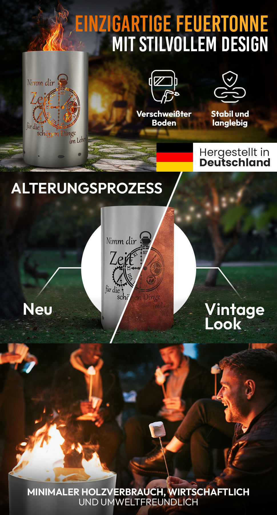 Feuertonne / Feuerkorb Zeit- Nimm dir Zeit für die schönen Dinge im Leben