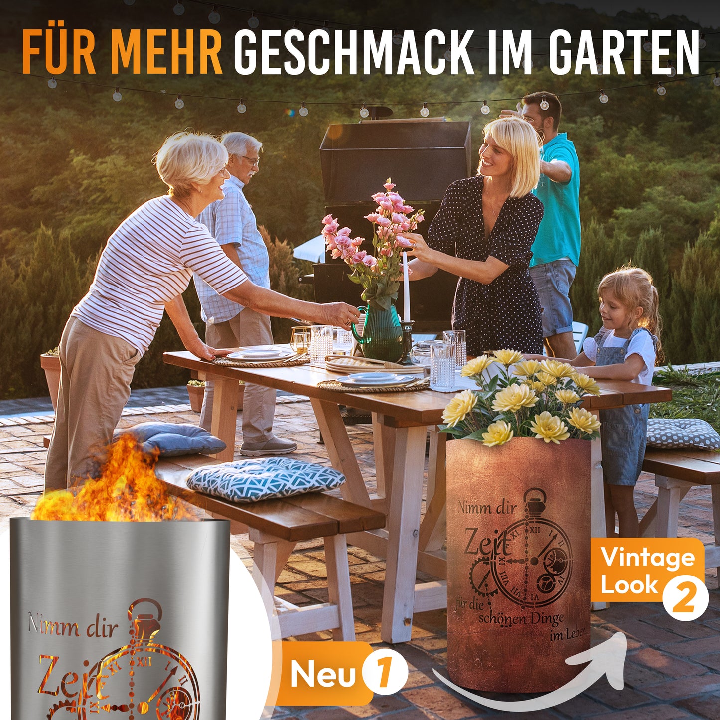 Feuertonne / Feuerkorb Zeit- Nimm dir Zeit für die schönen Dinge im Leben