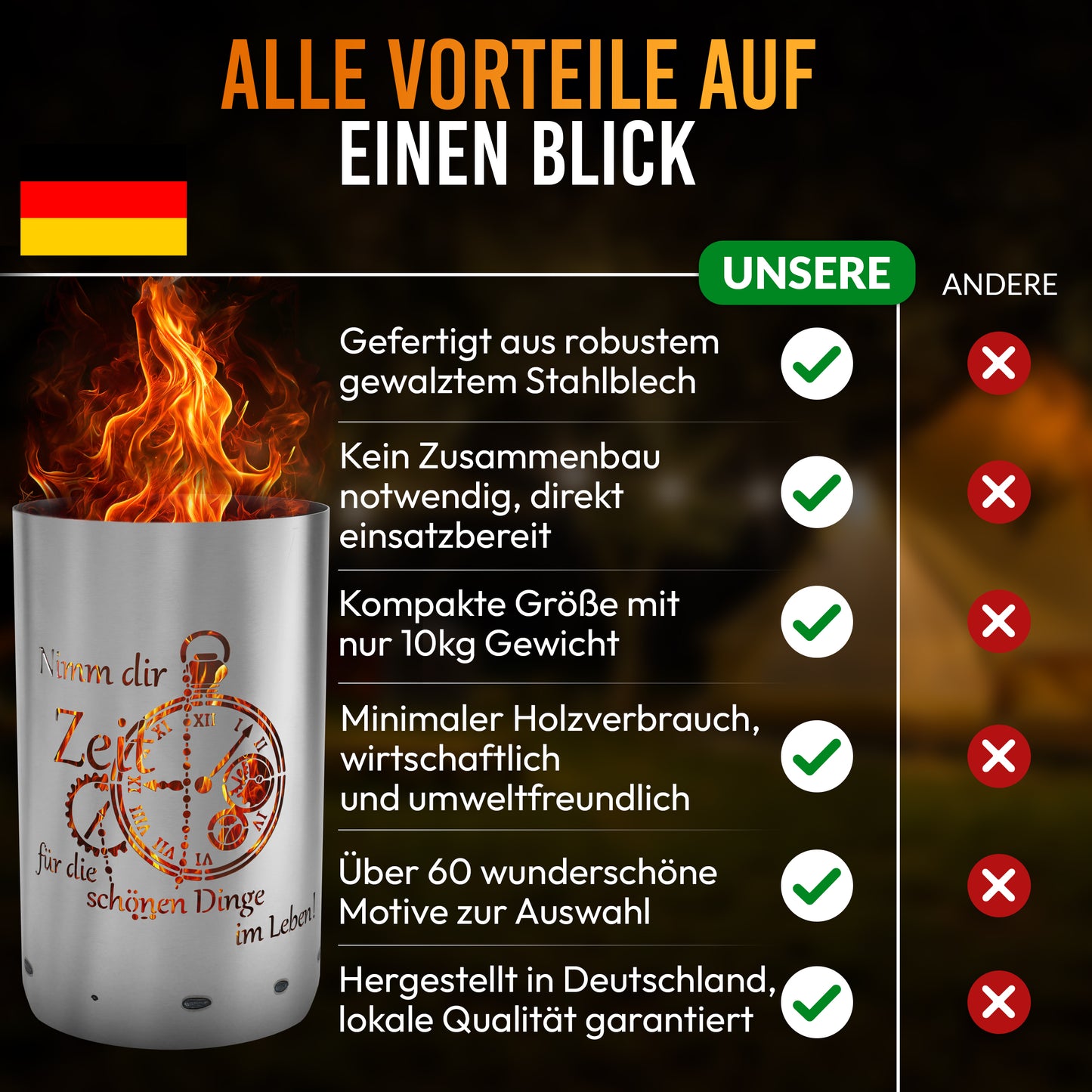Feuertonne / Feuerkorb Zeit- Nimm dir Zeit für die schönen Dinge im Leben