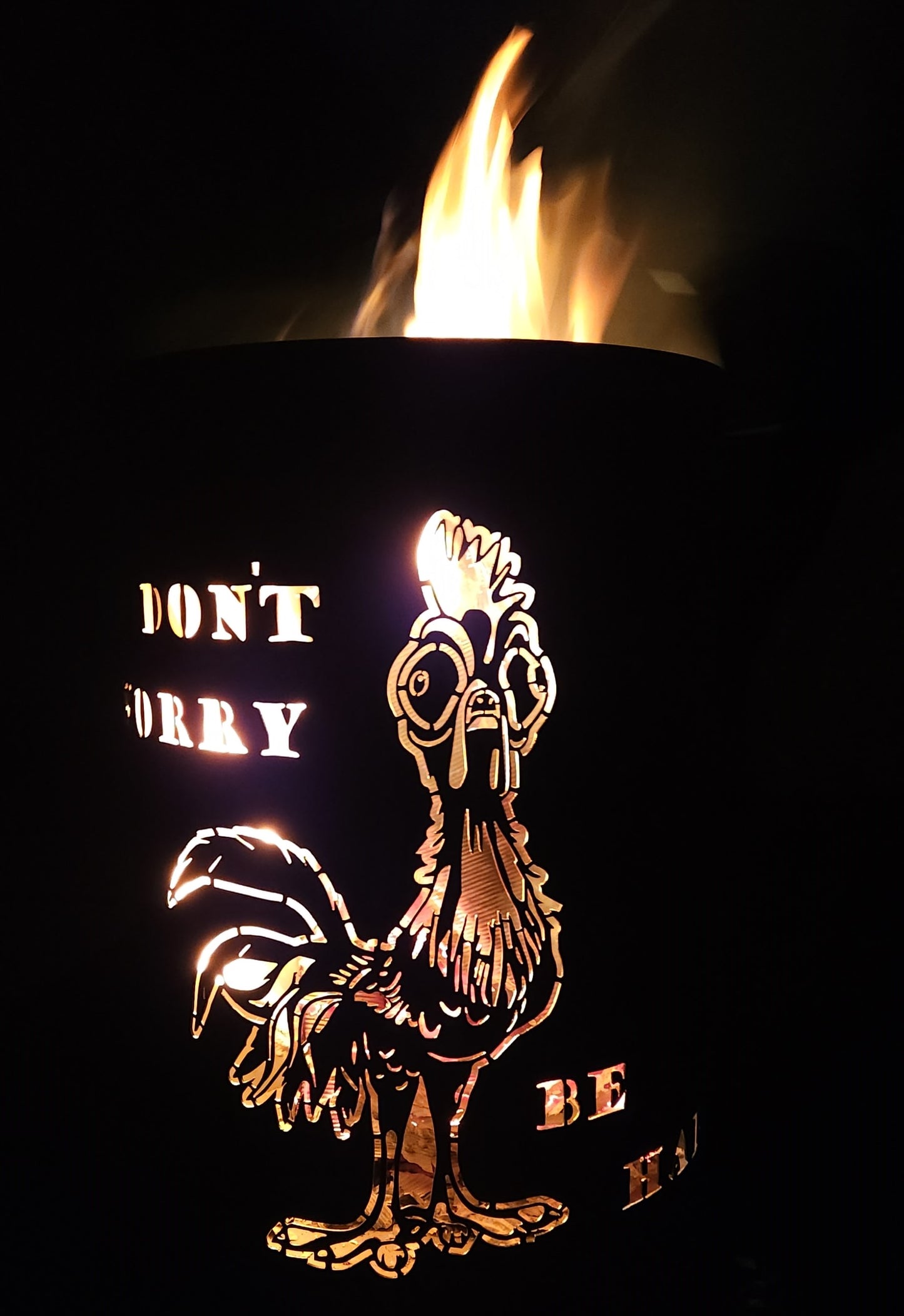 Feuertonne / Feuerkorb mit Motiv " Huhn "  Don`t worry - be happy