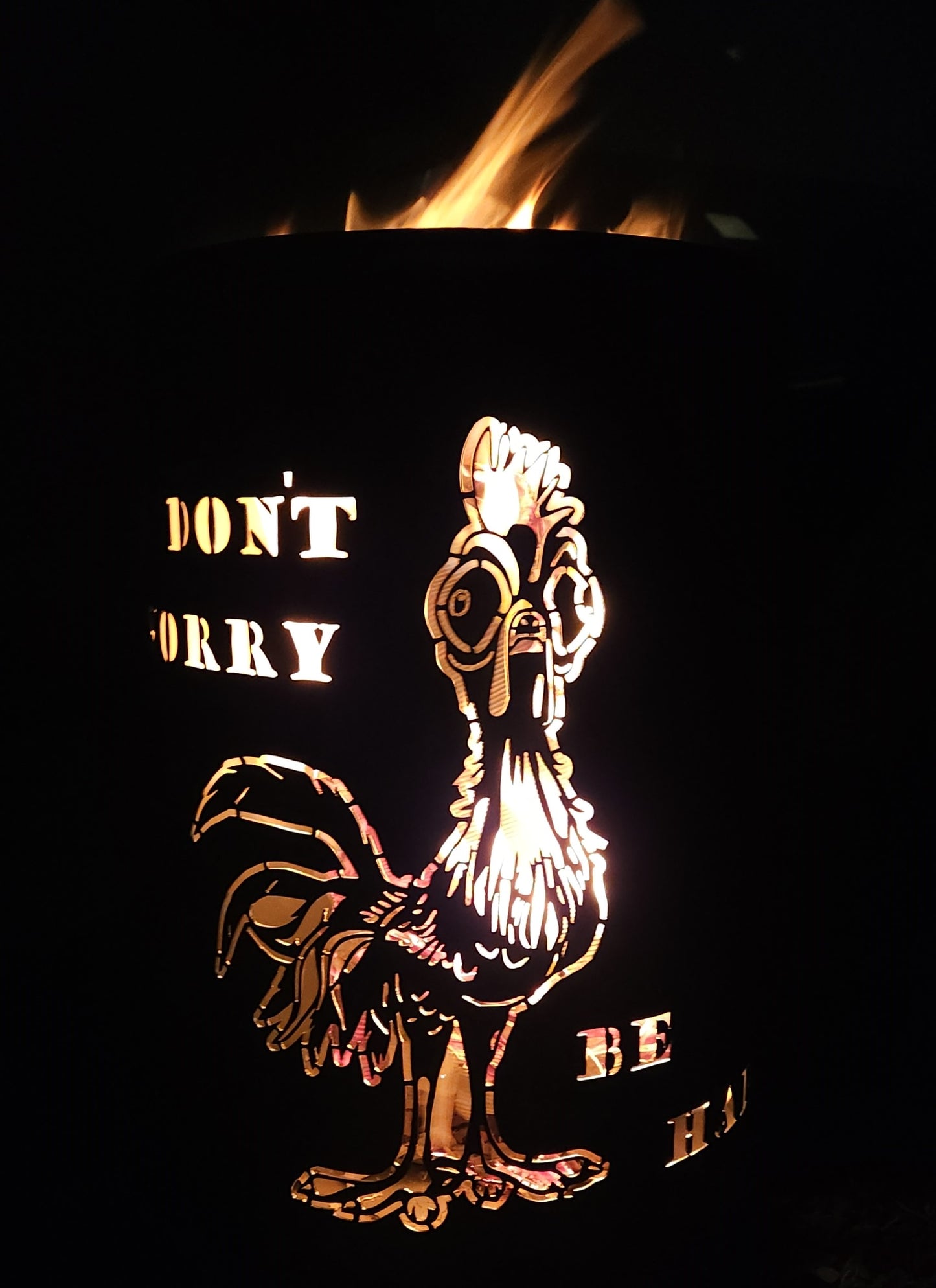 Feuertonne / Feuerkorb mit Motiv " Huhn "  Don`t worry - be happy