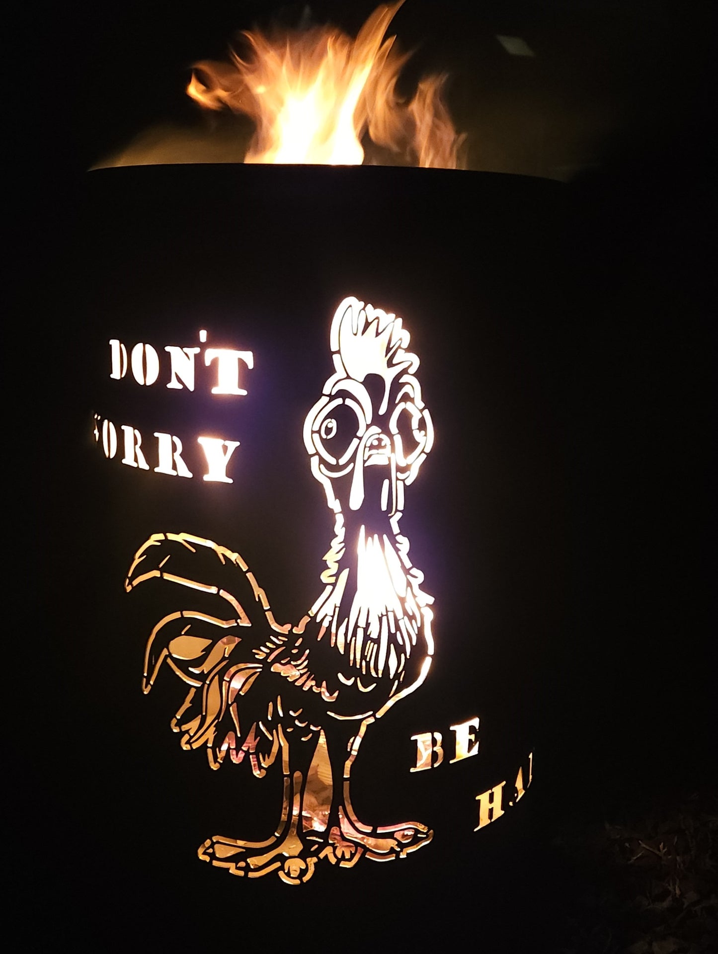 Feuertonne / Feuerkorb mit Motiv " Huhn "  Don`t worry - be happy