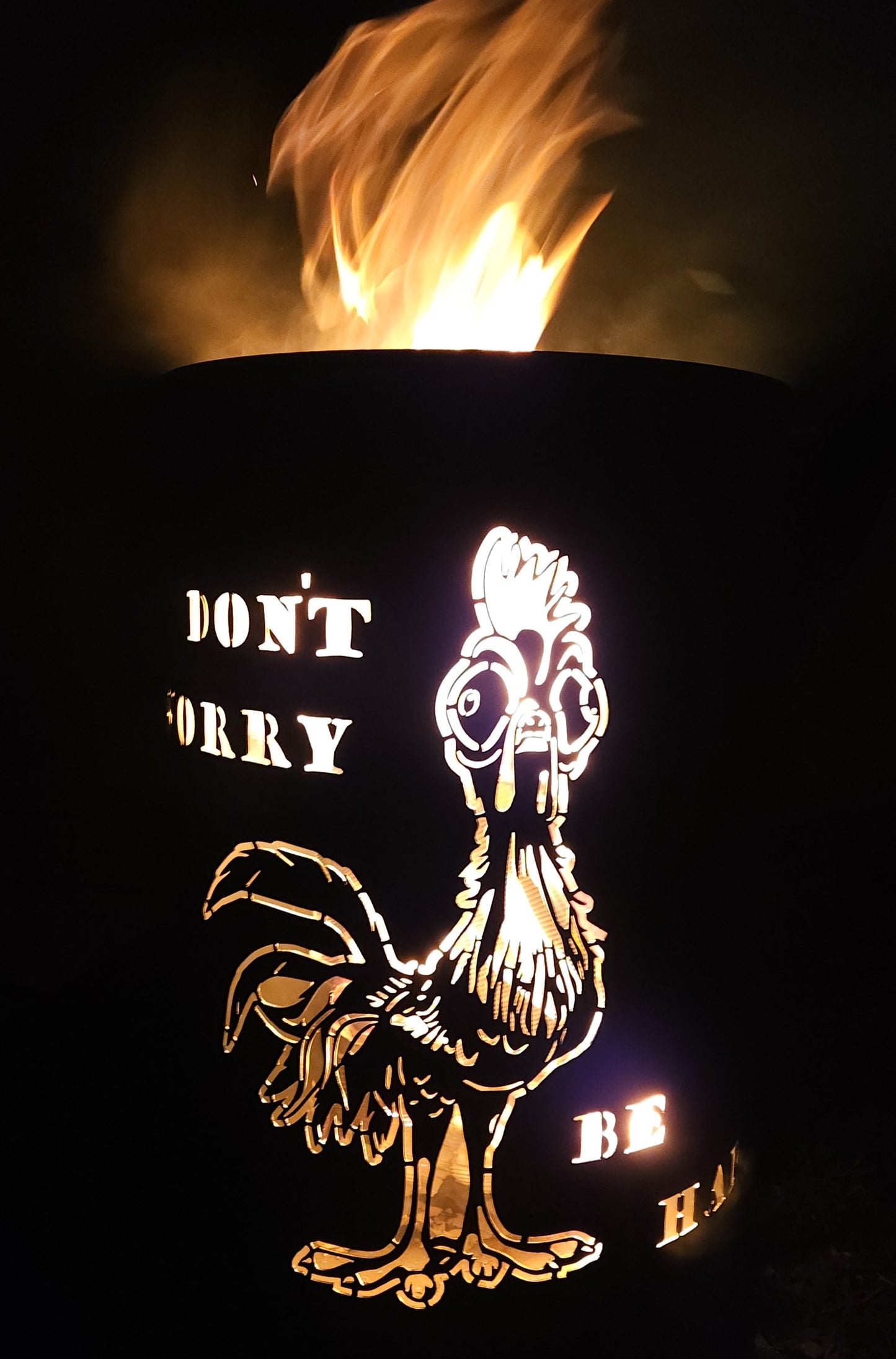 Feuertonne / Feuerkorb mit Motiv " Huhn "  Don`t worry - be happy