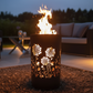 TiKo-Design® Feuertonne mit Blumen-Motiv – dekorative Feuerstelle für Garten und Terrasse